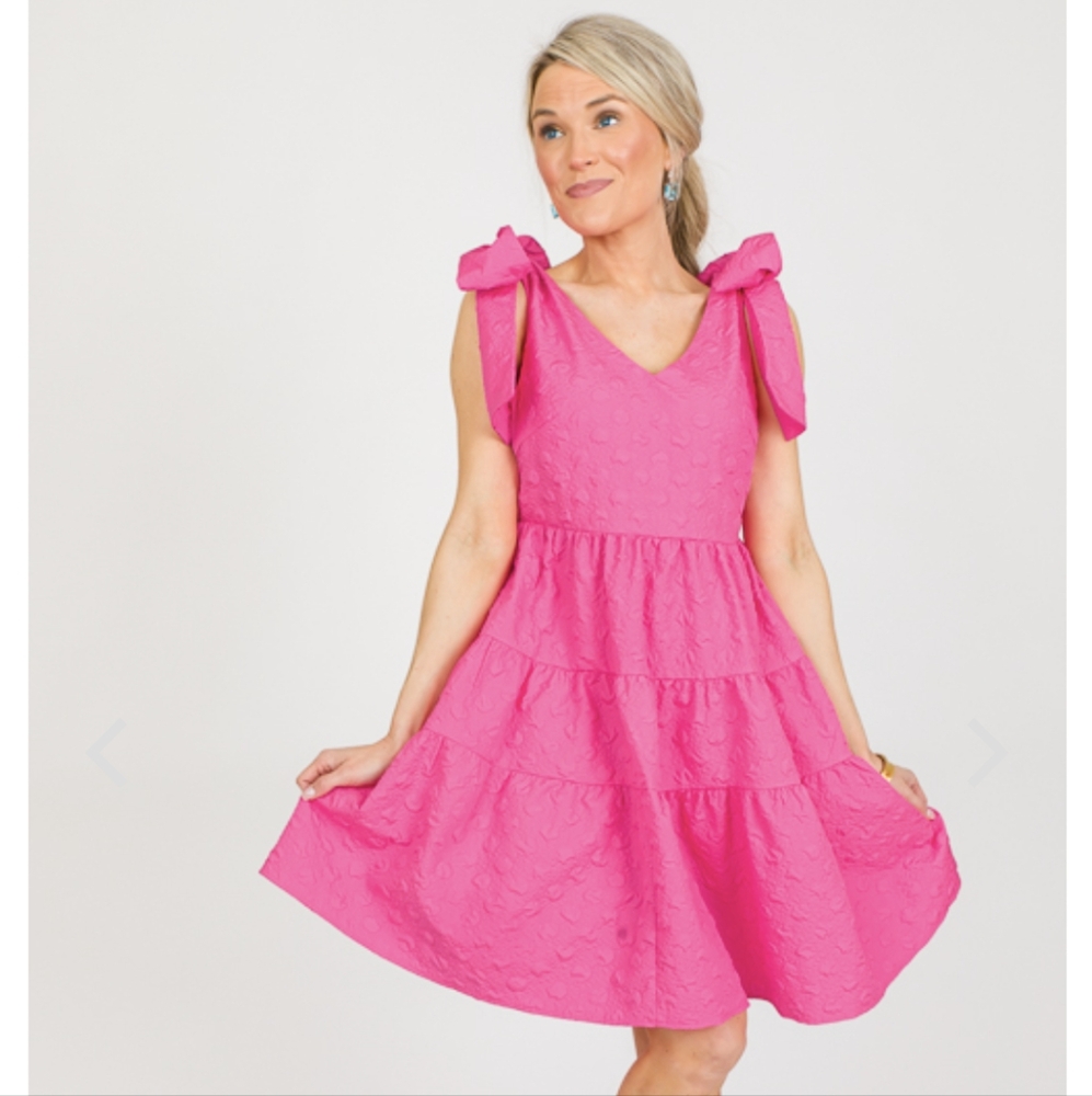 Hot Pink Textured Dress with Bows